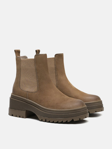 PAZZION, Petra Leather Ankle Boots, Khaki